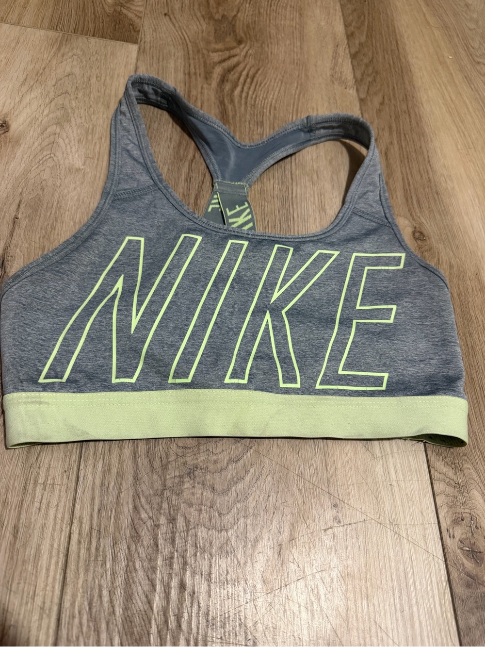 Nike Grey and Neon Yellow Sports Bra small